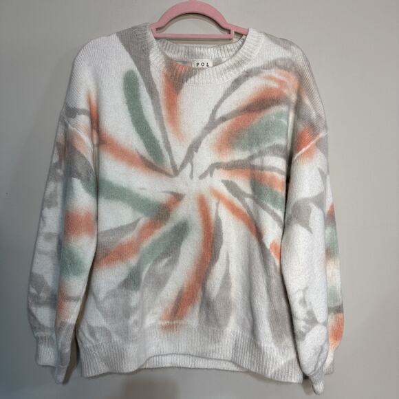 Pol Autumn Dreams Tie Dye Sweater Ivory Green Peach Tan Size M - Picture 1 of 10
